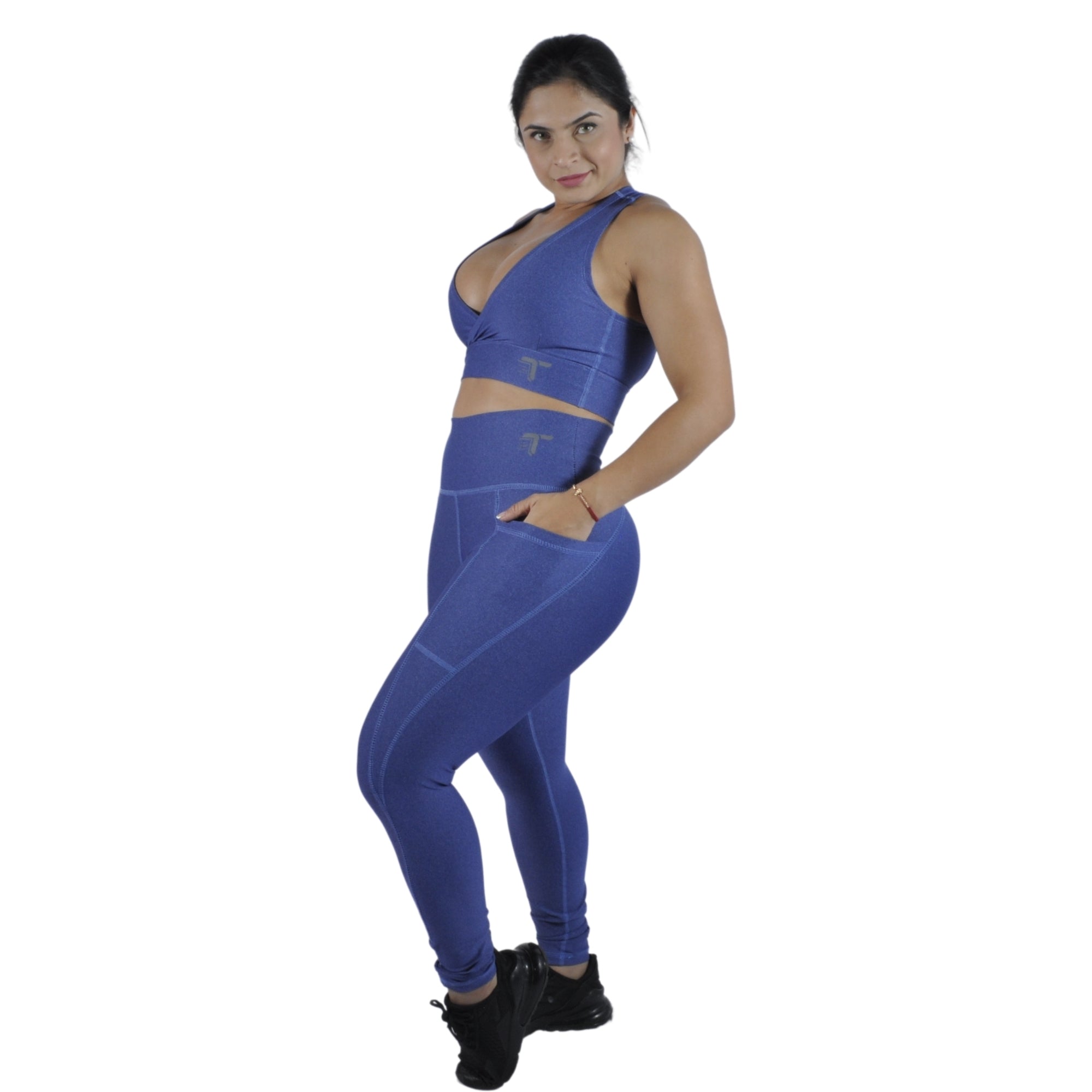 Leggins Deportivo Mujer - Bolsillo Lateral Tuacol Azul Jaspeado - I Fit Sport Latam #