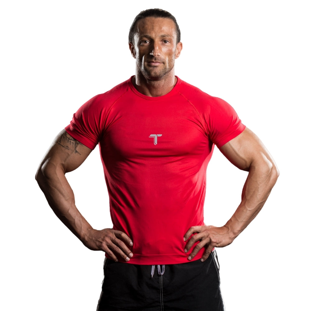 Camiseta Deportiva Hombre Roja Manga Corta Secado Rápido - TUACOL.COM #