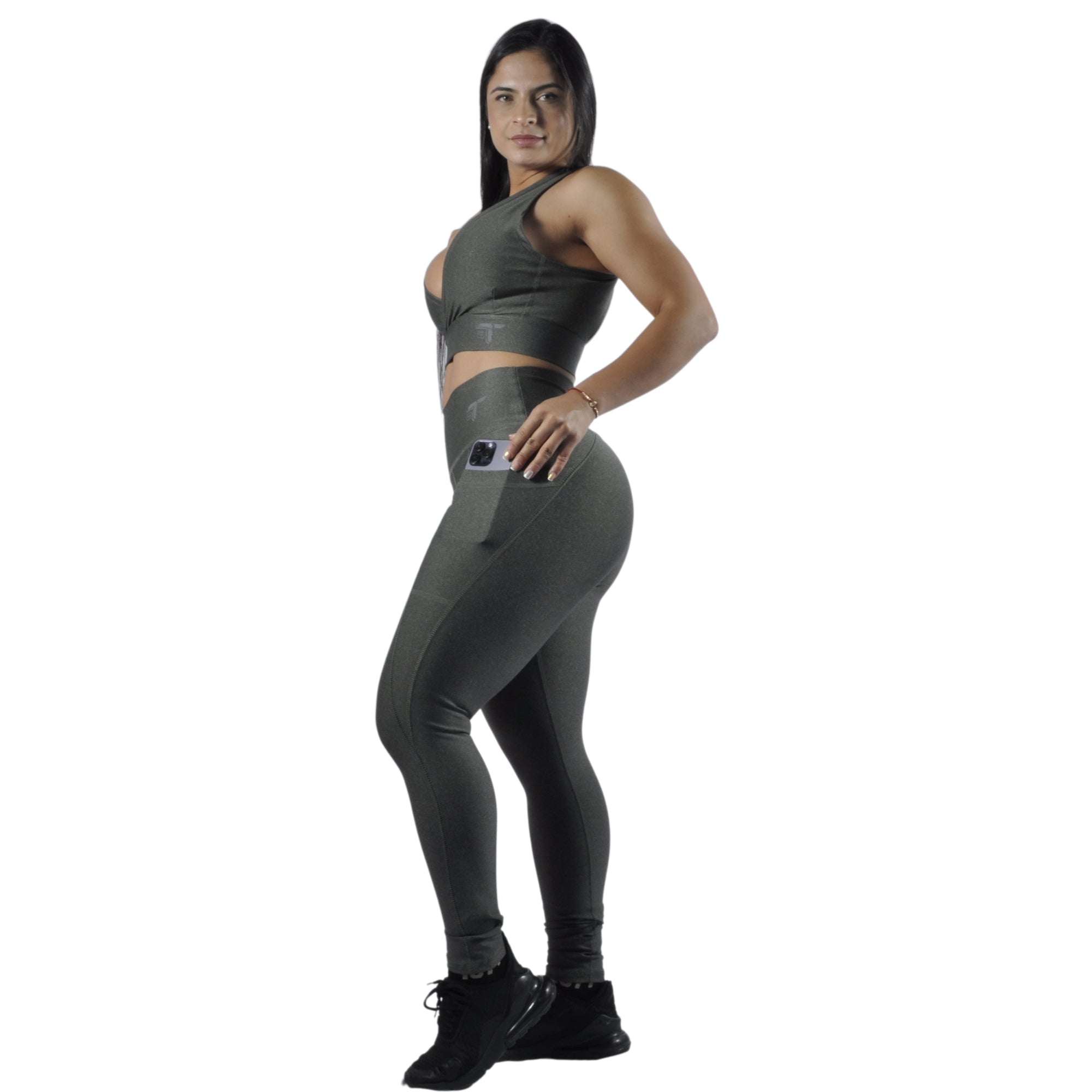 Leggins Deportivo Mujer - Bolsillo Lateral Tuacol Verde Jaspeado - TUACOL.COM #