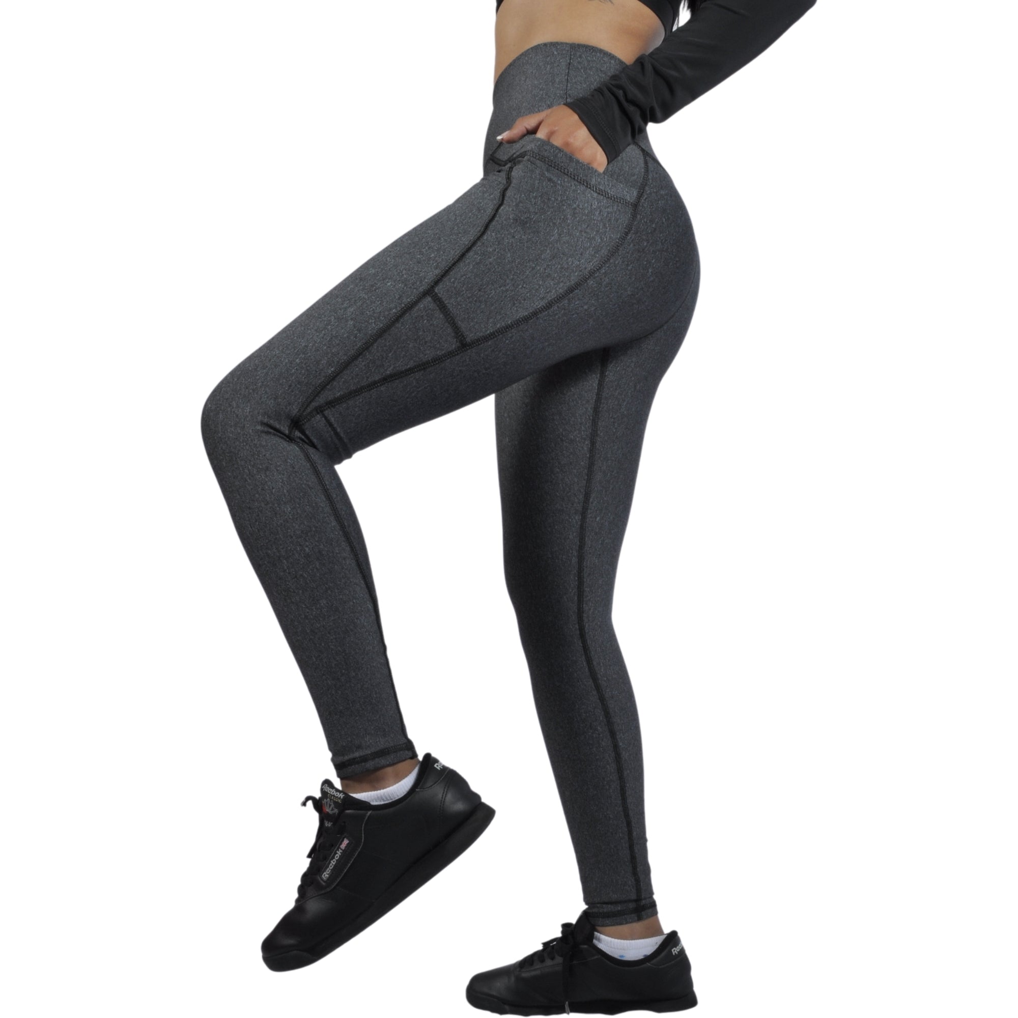 Leggins Deportivo Mujer - Bolsillo Lateral Tuacol Gris Jaspeado - TUACOL.COM #