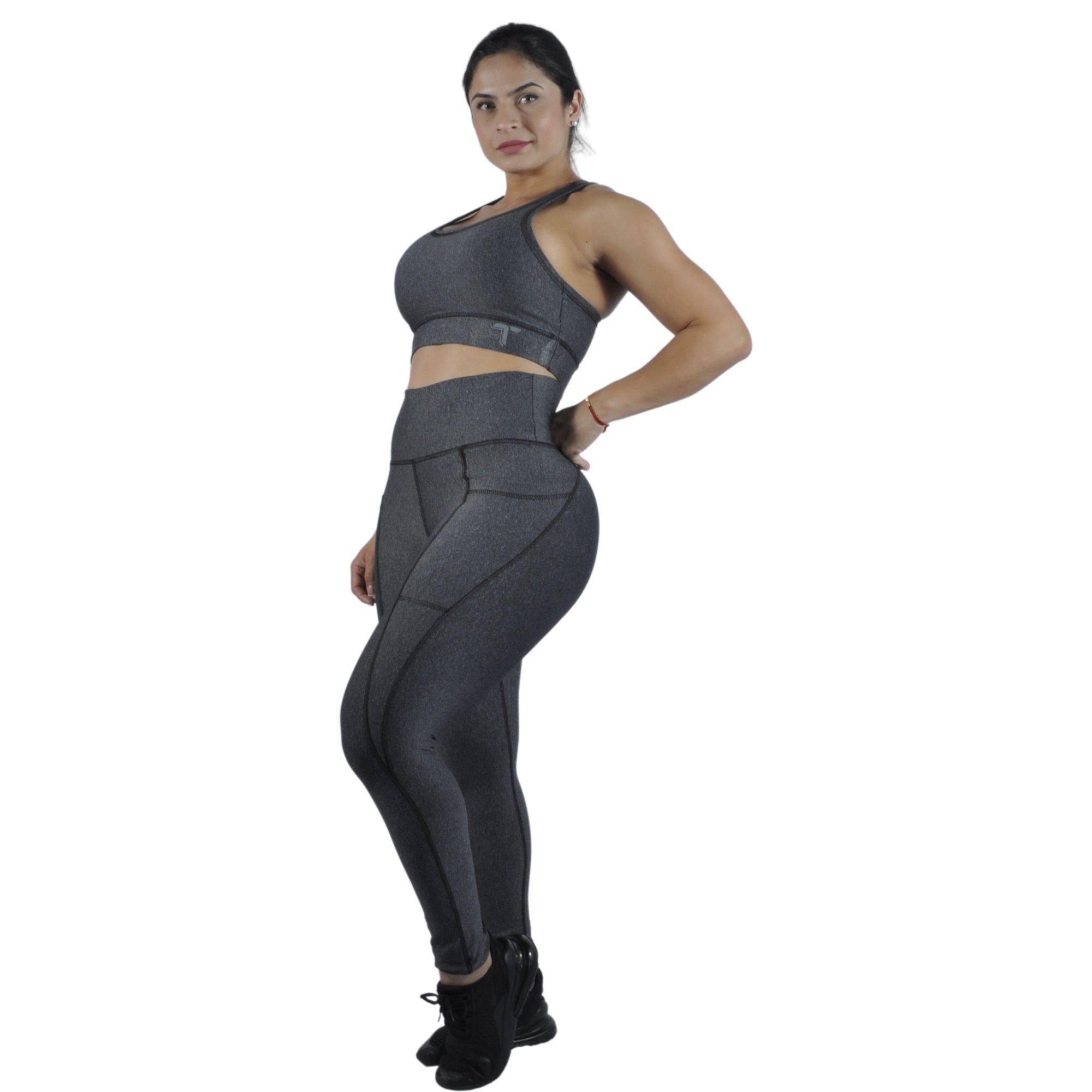 Leggins Deportivo Mujer - Bolsillo Lateral Tuacol Gris Jaspeado - TUACOL.COM #