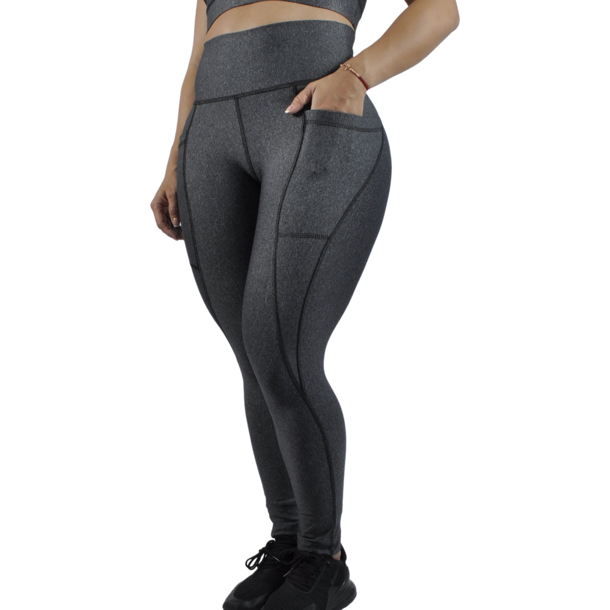 Leggins Deportivo Mujer - Bolsillo Lateral Tuacol Gris Jaspeado - TUACOL.COM #